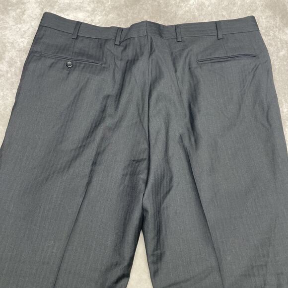 Jos A Bank Executive Mens 40 x 30.5 Black Dress Pants Wool Pleated Herringbone - Picture 4 of 9